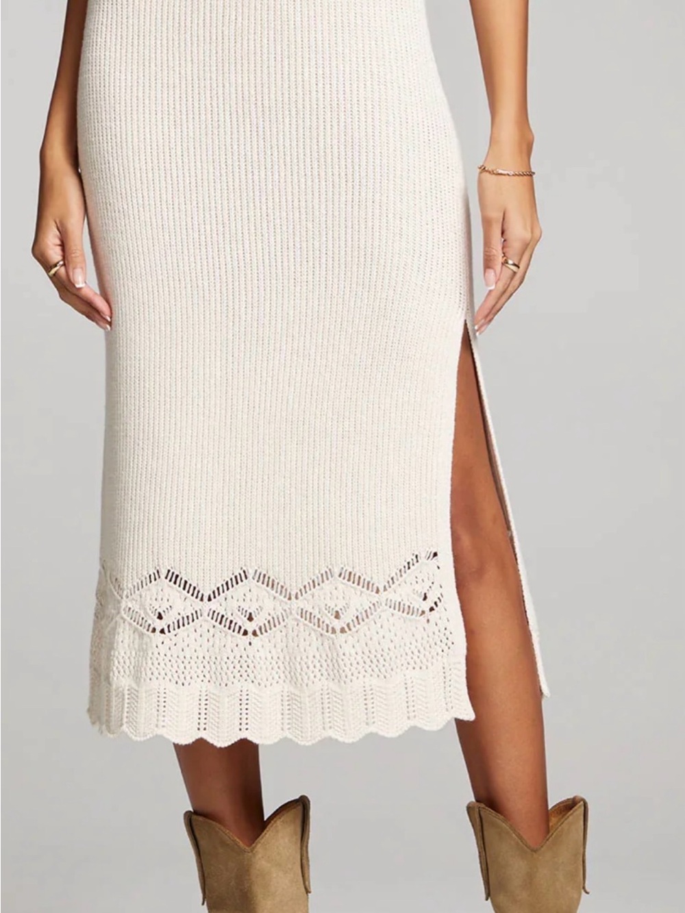 saltwater LUXE Cream Knit Midi Skirt with Side Slit